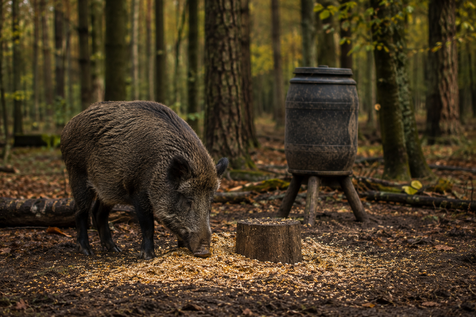 Sanglier sur un territoire de chasse illustrant la FAQ attractants