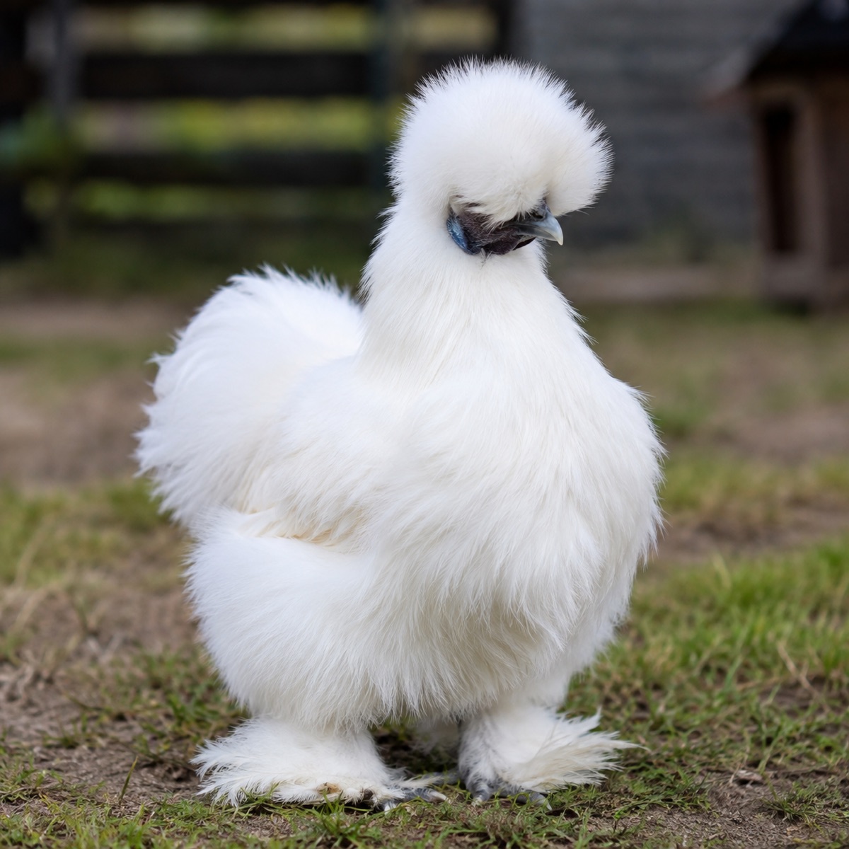 Photo poule soie plumage duveteux