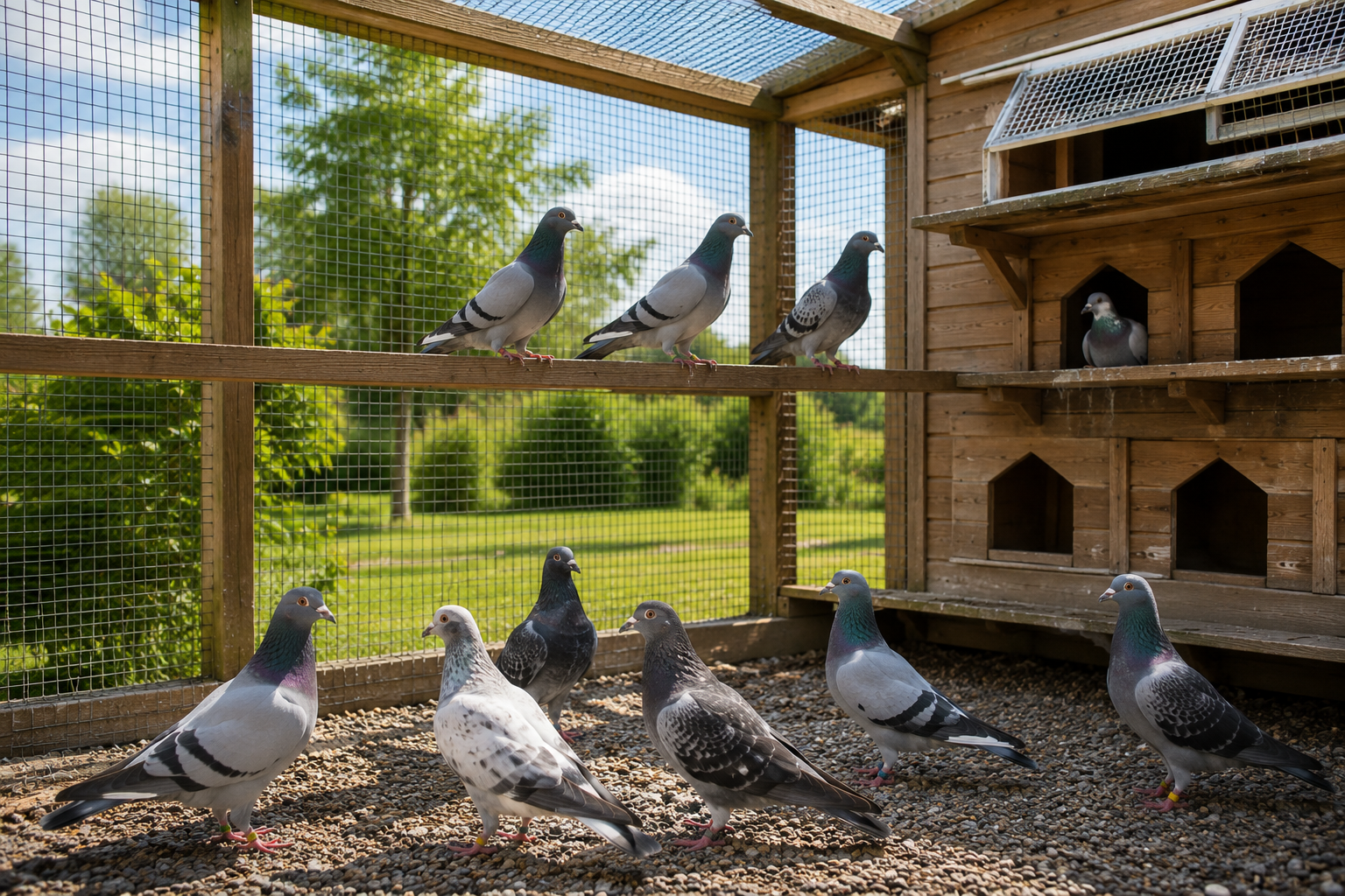 Pigeons dans une volière