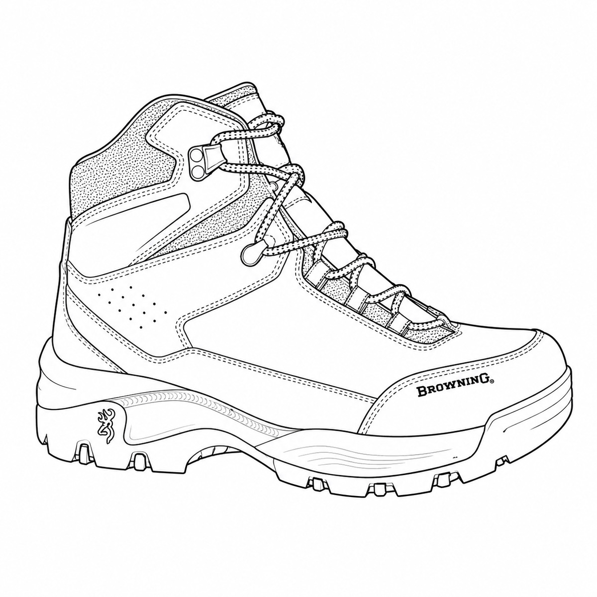 Illustration technique des chaussures de chasse Browning Pathfinder dans le cadre de la comparaison avec la chaussure de chasse Browning Huntsman II