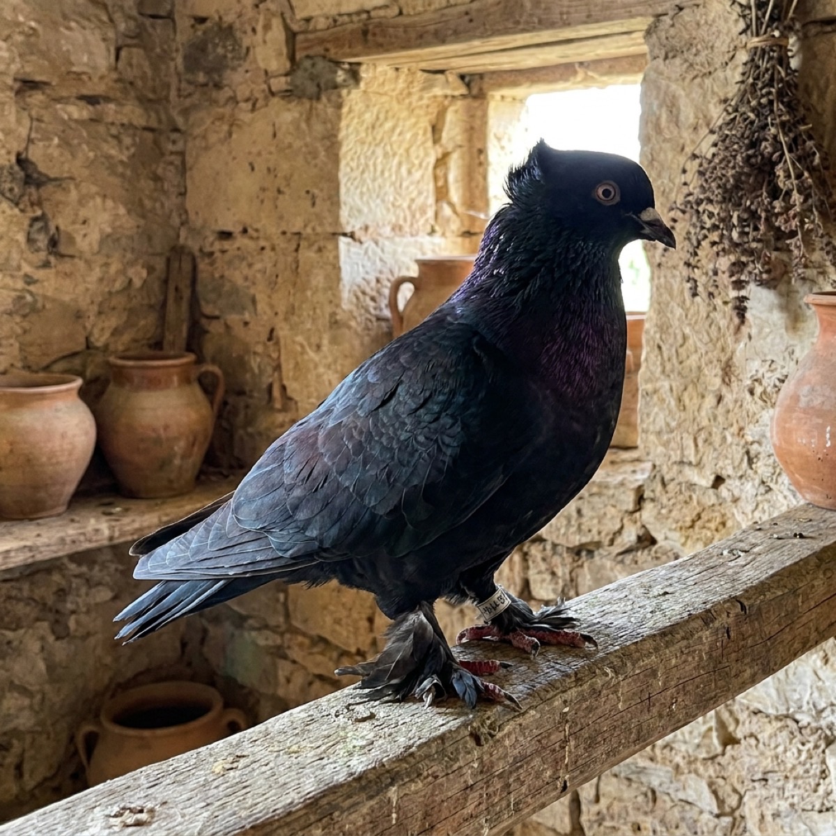 Pigeon portant une bague d'identification à la patte