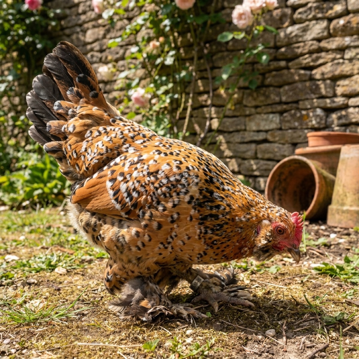Poule portant une bague pour illustrer l'article sur les bagues pour poules et coqs selon la race